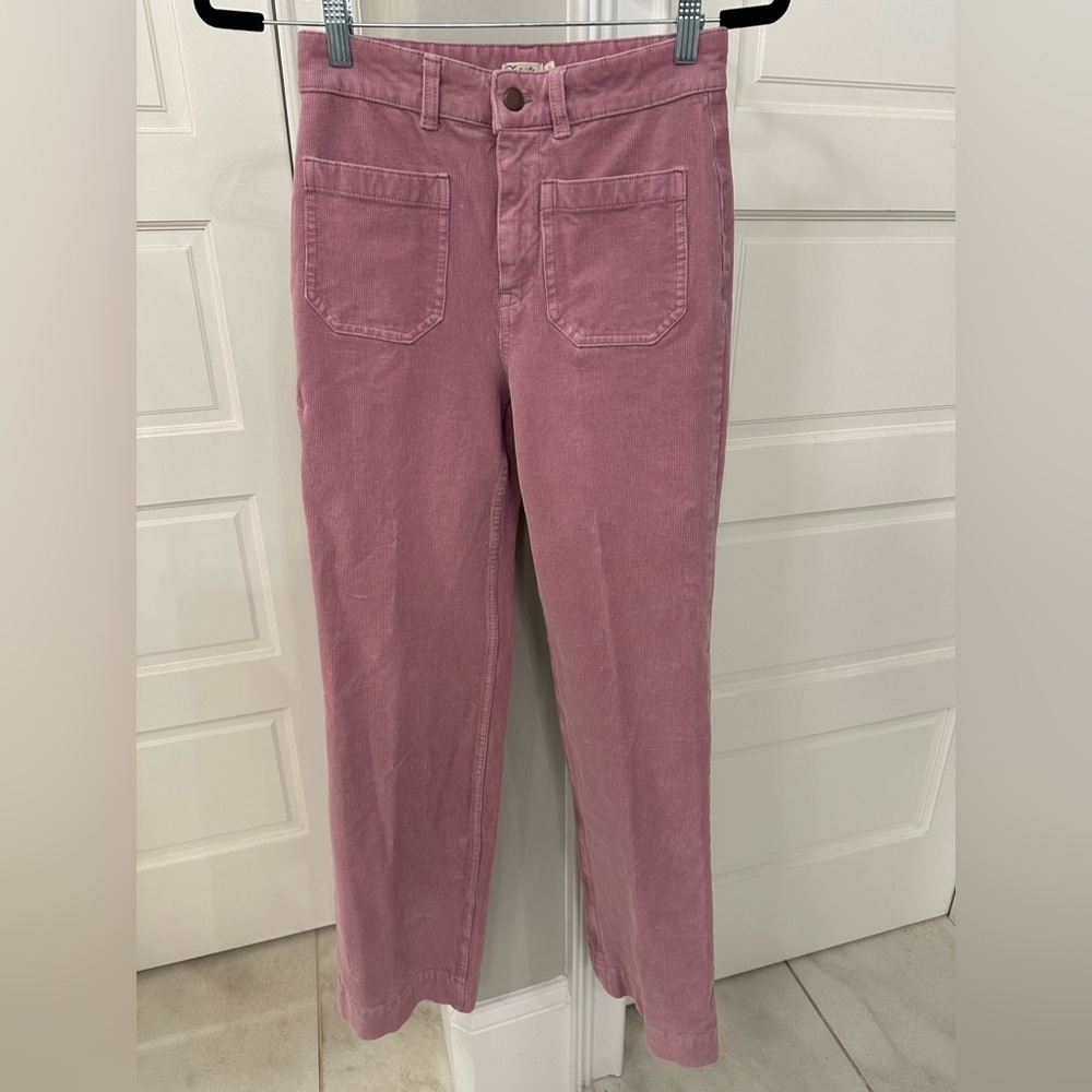 Faherty Softstretch Corduroy Pink Flare Pants Women’s 26 Patch Pocket High Rise